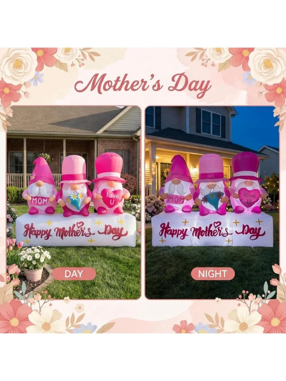 7FT Inflatable Gnome Decorations for Father's Day & Mother's Day, LED Lighted